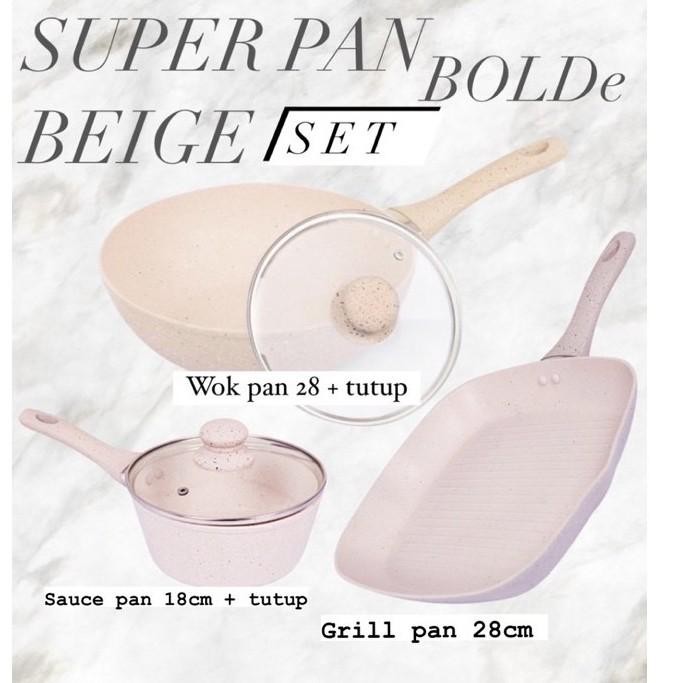 PREMIUM PROMO SET BOLDe panci SET WARNA BEIGE SAUCE PAN GRILL PAN WOK PAN
