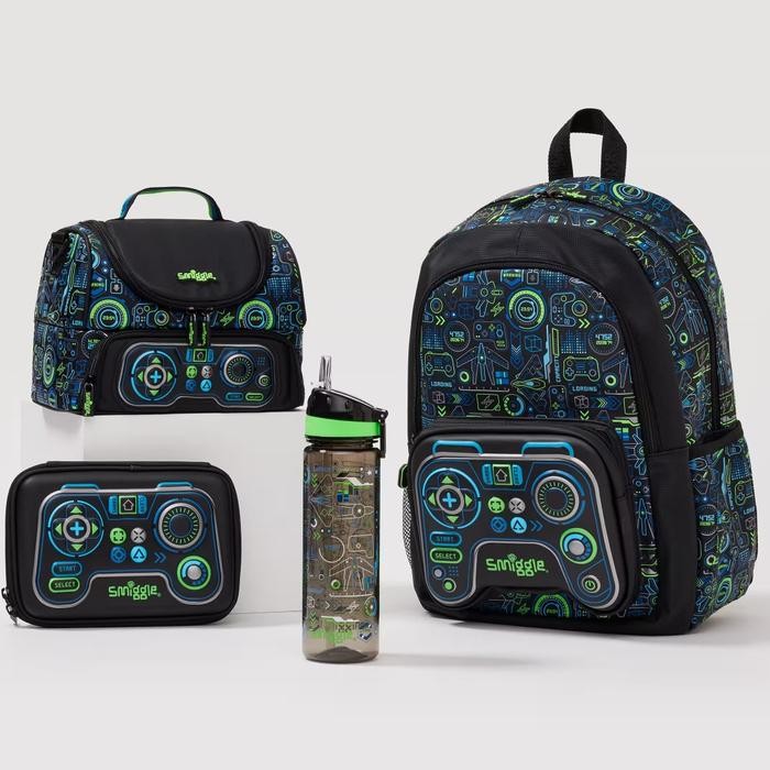 Smiggle Virtual Classic Backpack Black Game tas pencil case bottle