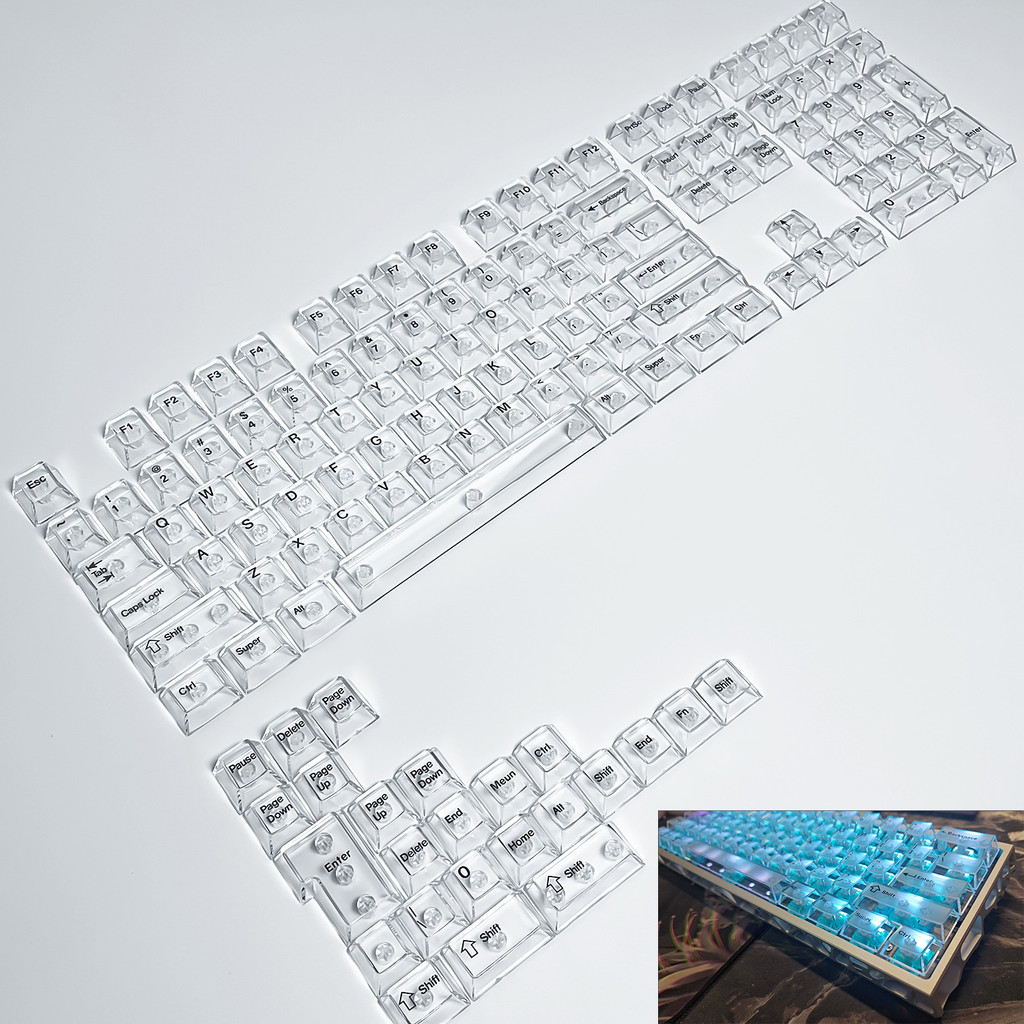 132 Keys Cherry Profile Transparent Keycaps For 60% 65% 75% 100% Backlit Wireless Gateron Mx