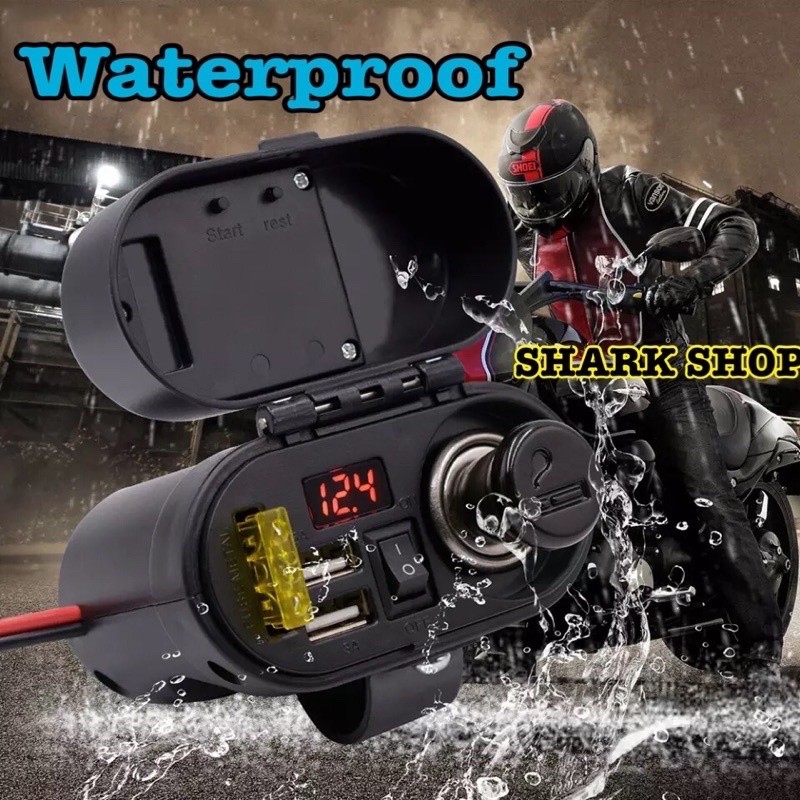 voltmeter-charger USB 3A-pematk-jam di bagian tutupnya lengkap breket stang dan spion