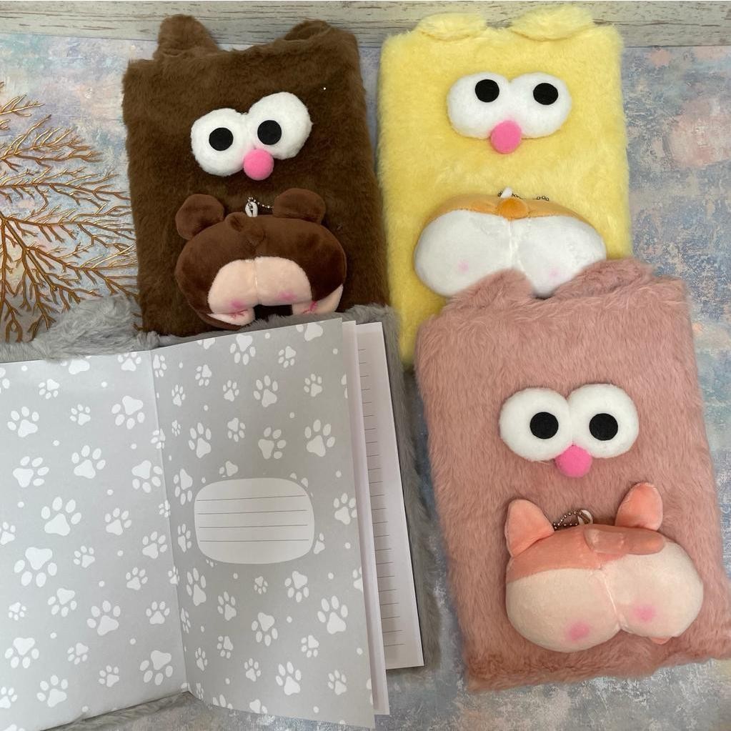 

Fluffy Cute Cat Funny But Note book Diary Bulu A5 Novelty Plush Journal Gift