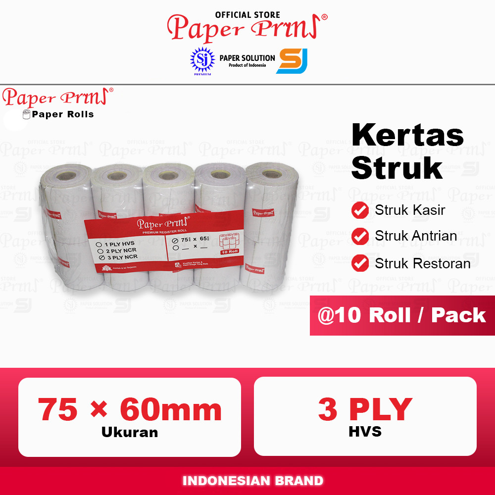 

Kertas Struk Kasir Register Roll NCR Paperpryns 3PLY 75 x 60mm (@10 Roll)