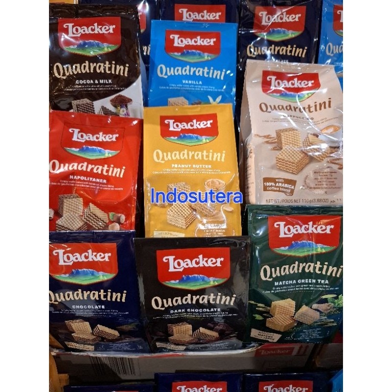 

Loacker Wafer Quadratini Chocolate Napolitaner Hazelnut Vanilla Matcha Cheese Darkchocolate 110gr