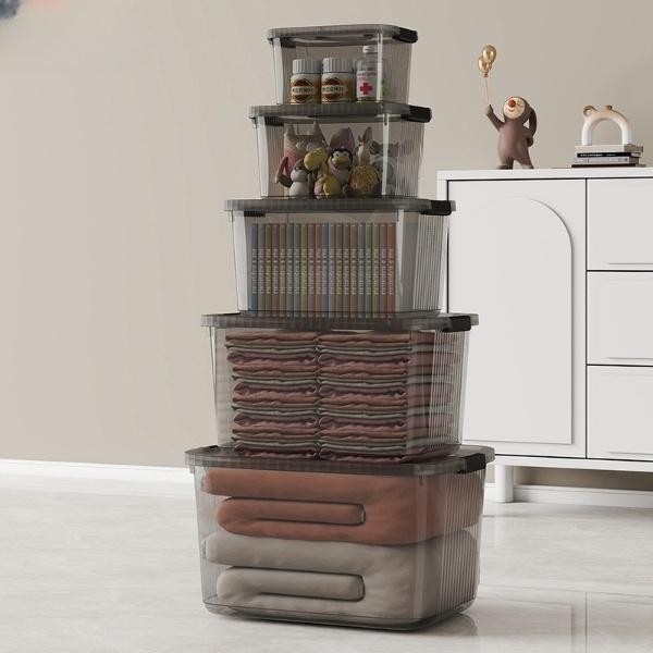 napak Box Penyimpanan Plastik Transparan Multifungsi Container Box Baju Mainan Buku Pakaian Besar