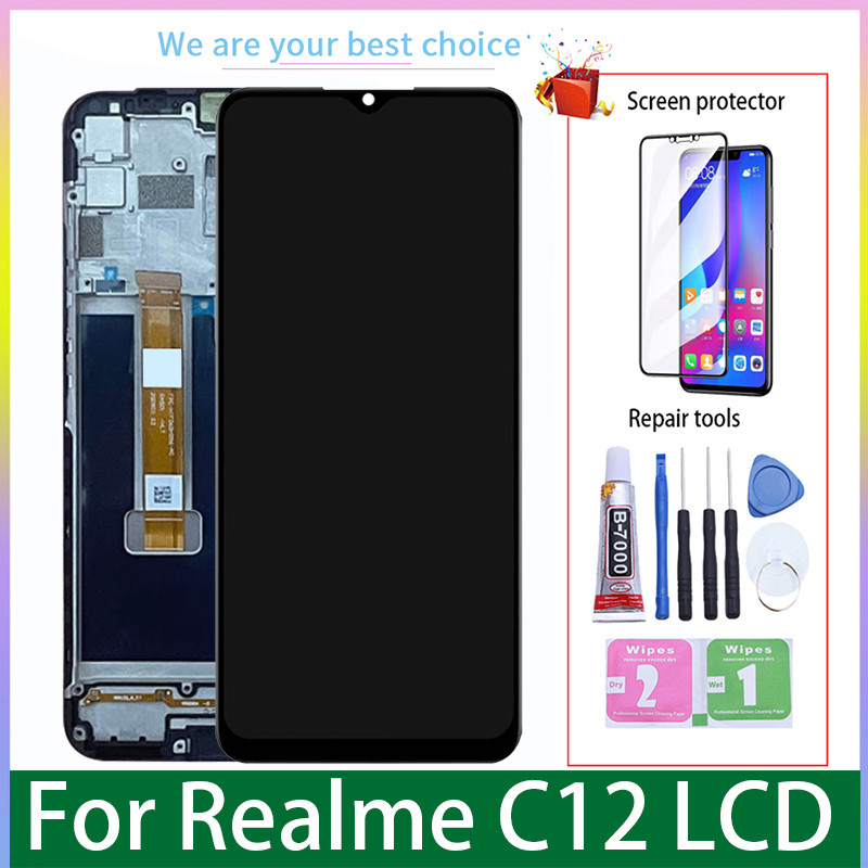 For Realme C12 Original LCD Display With Frame Screen Touch Panel Digitizer Replacement Parts RMX218