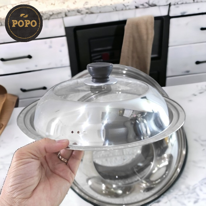 Tutup Wajan Stainless Kaca Kuali Panci Wok Baskom Penutup Kukusan