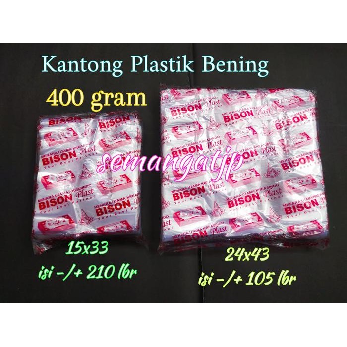Pesta- Kantong plastik bening BISON @400gram / HD Bening BISON cover MERAH