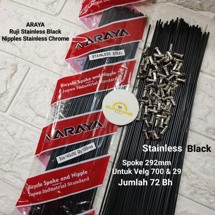Spoke Jari-Jari 292 ARAYA 292mm STAINLESS Black Velg 700c 29 Isi 72Bh