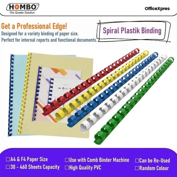 Jilid Spiral Plastik Warna A4, F4 / Plastik Binding Warna Hombo