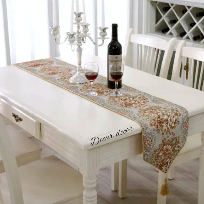 Table Runner Belgi Taplak Meja Buffet Panjang Mewah Gold Cantik Minimalis 150 180 210 250 270 300