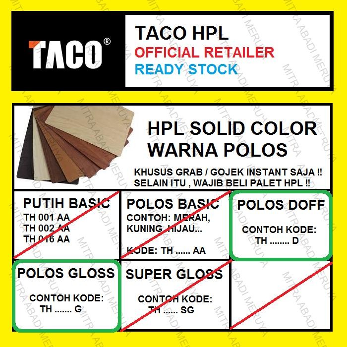 Terlaris TACO HPL WARNA POLOS / SOLID COLOR KODE G/D