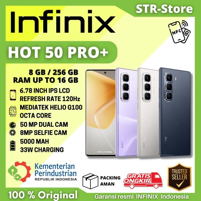 Gadgetra- Infinix Hot 50 Pro Plus 8/256 Gb Mdtk G100 Garansi Resmi Infinix Hot 50 Pro+ 4G 8/256