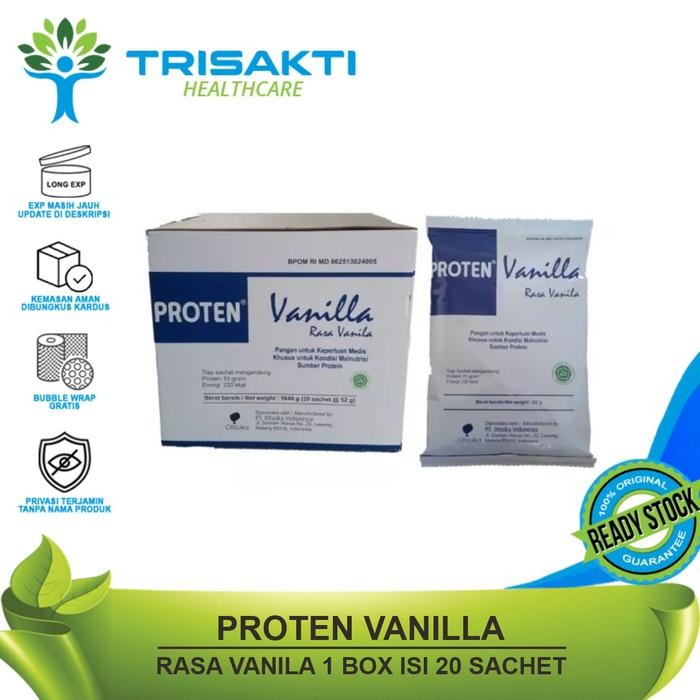 

BARANG TERLARIS Susu Proten Rasa Vanilla Box isi 20 Sachet/ Per Sachet