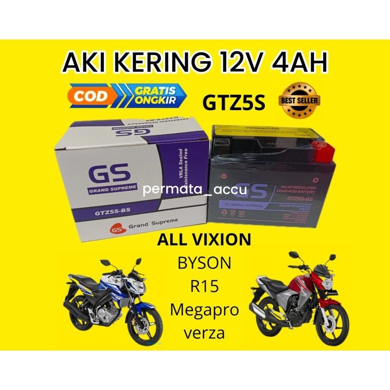 Aki kering motor Yamaha R15, Vixion Series, Byson, New Megapro, Verza,,,Aki kering GS grand Supreme