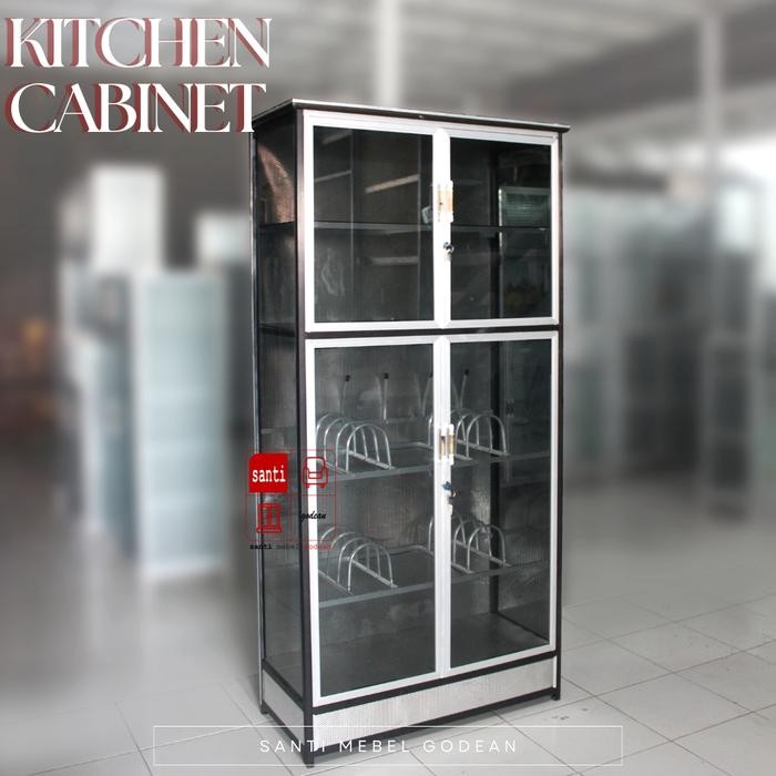 TERLARIS Lemari Dapur Rak Piring Aluminium 2 pintu Hitam BKS Tebal