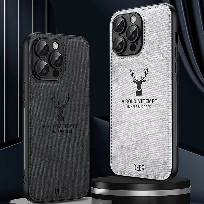 Luxury Deer Cortex Phone Case For Iphone 11 12 13 14 15 16 Pro Max X Xs Xr Max Plus Bumper Cases
