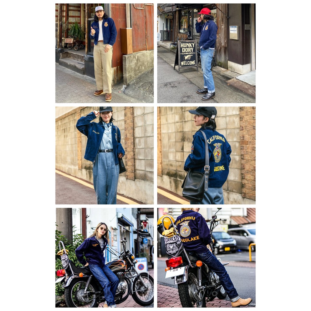 Corduroy Vintage 60S Detroit Navy Blue Cropped Retro Lightweight Bomber Cowboy Embroidery Work Ffa