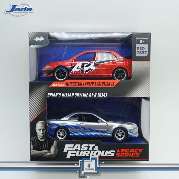 Jada Fast and Furious 1:32 Legacy Brian's Nissan Skyline GTR R34 & Mitsubishi Lancer Evolution IX