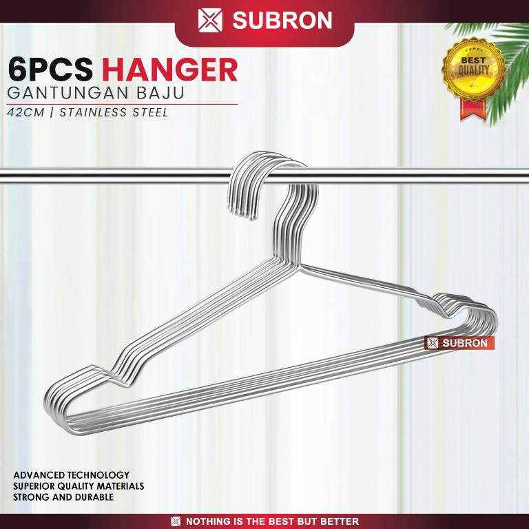 SUBRON 6pcs Hanger gantungan baju tebal stainless steel m