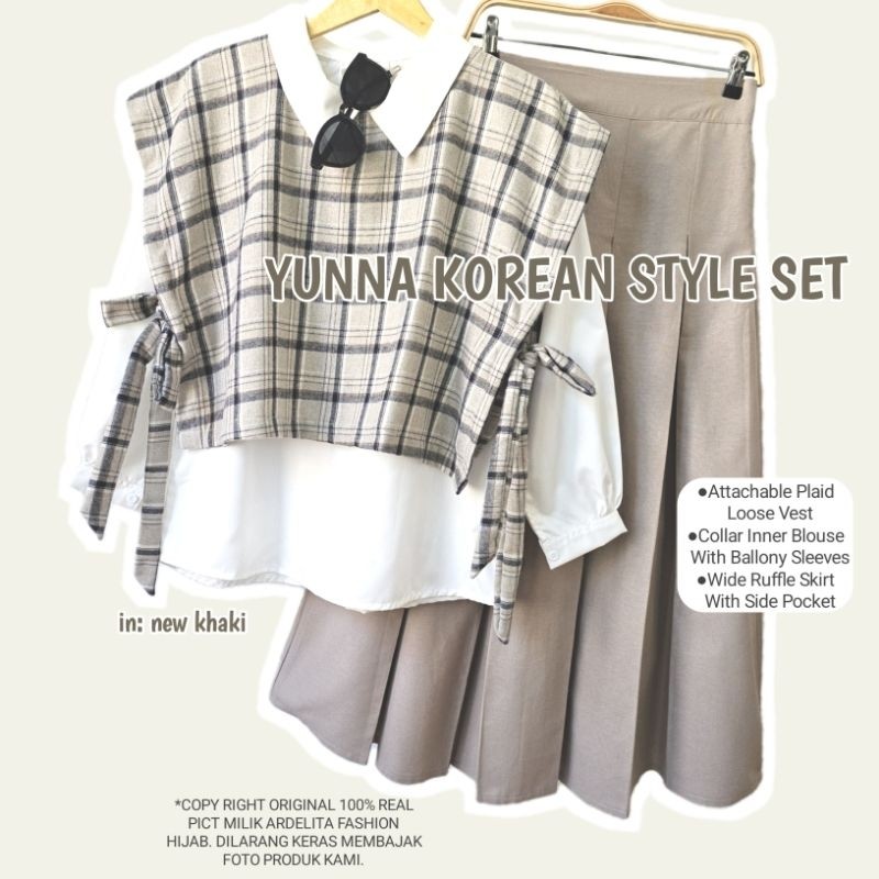 ARDELITA - Yunna 3IN1 Set Korean Style Hijab OOTD Remaja Wanita Dewasa Keren Kekinian SetRok Terbaru