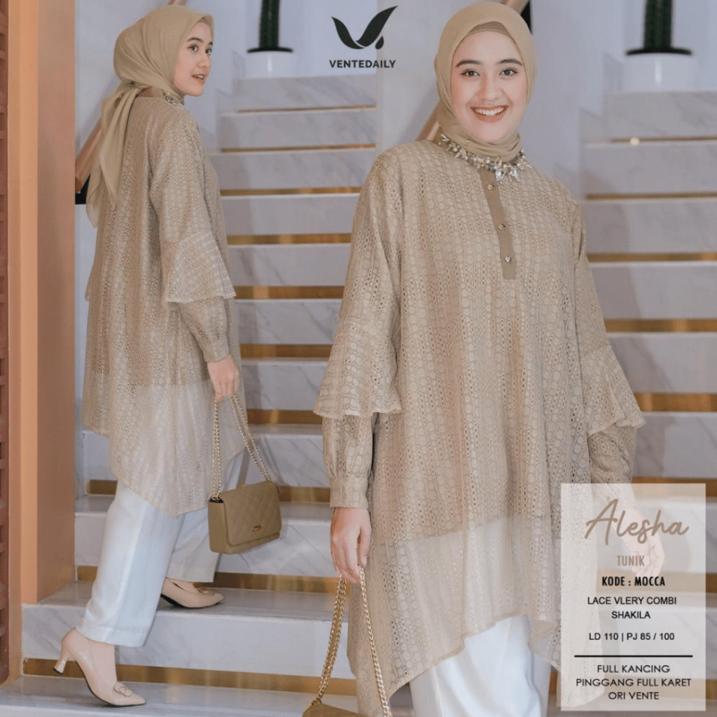 Atasan Tunik Wanita Kekinian Baju Outfit Kondangan Muslim Aleya