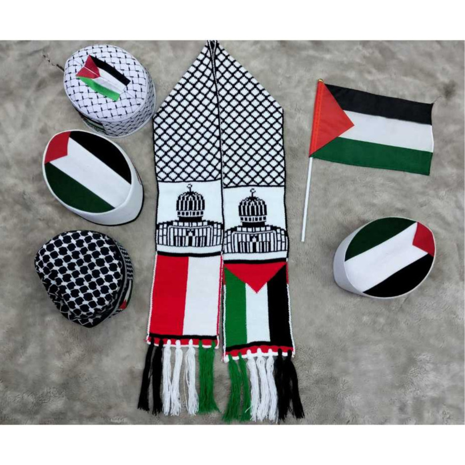 Makmur_55 Syal Palestina, Peci Palestina, Bendera Palestina, Sorban Hitam Putih, Bendera Indonesia,