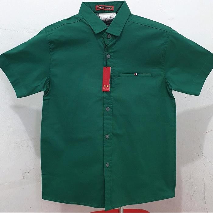 Kemeja Polos Anak Laki Import 4-15 Tahun Hem Katun Stretch Lengan Pendek Anak Remaja /Anak Tanggung