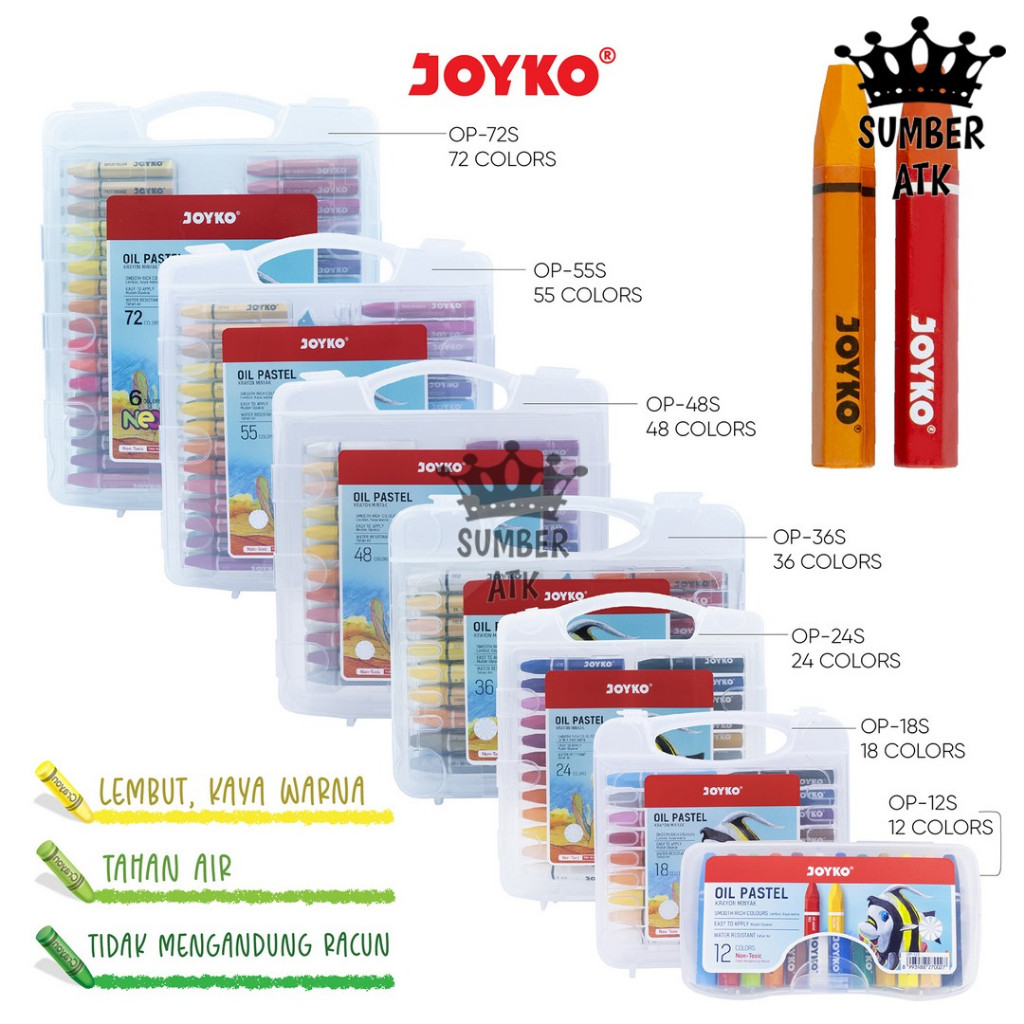 

Crayon Krayon Minyak Oil Pastel Joyko 12 , 18 , 24 , 36 , 48 , 55 , 72 WARNA