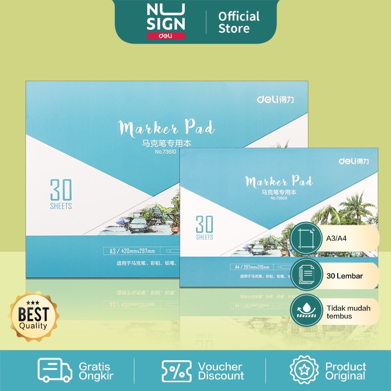 

Deli Sketch Marker Pad / Sketch Book Kertas Gambar Spidol A4 30 Lembar 110 Gsm 73609