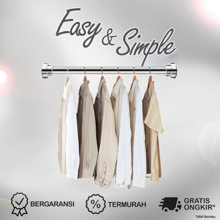 PREMIUM ES Tiang Gantungan Pakaian Serbaguna Teleskopik Besi Stainless Steel Tiang Gantungan Baju