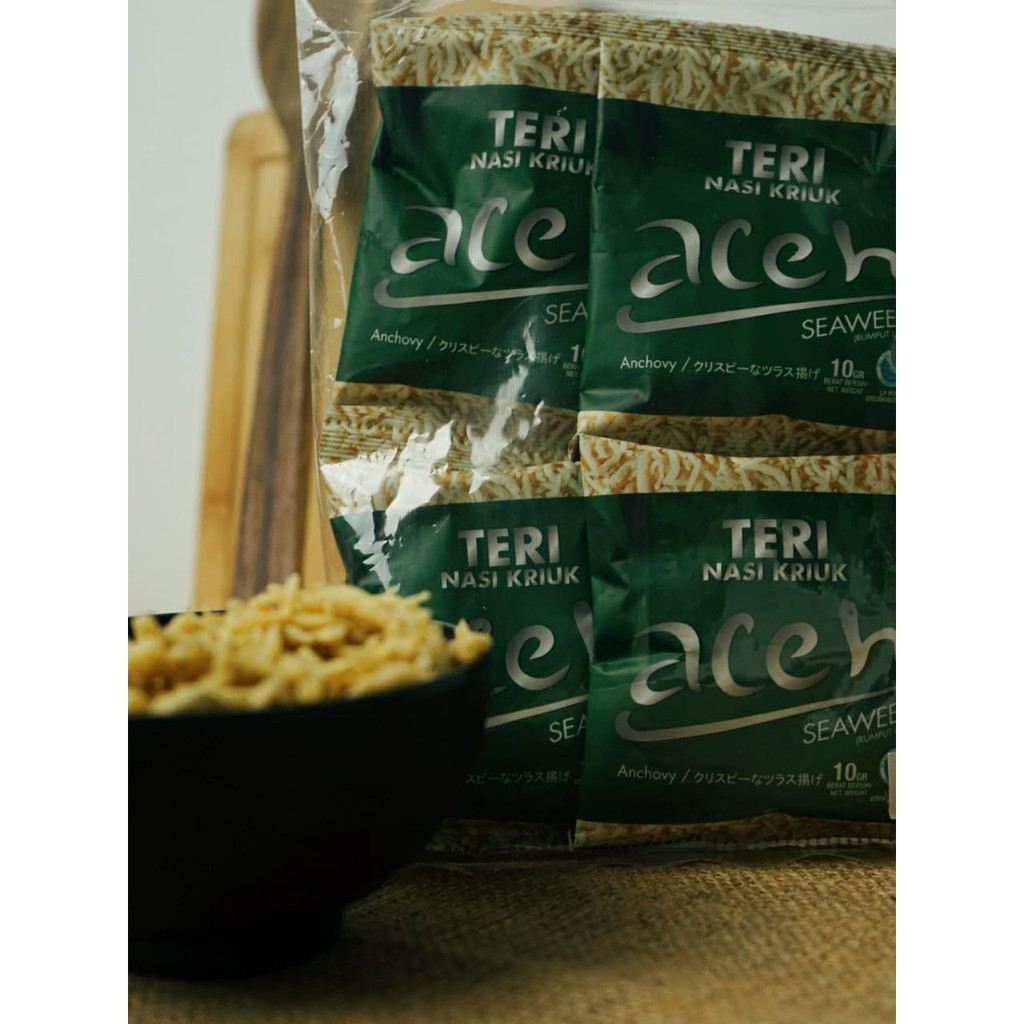 

Snack Cemilan Halal Teri Aceh Nasi Kriuk Crispy Seaweed (Rumput Laut) Kemasan Sachet - Aceh Food