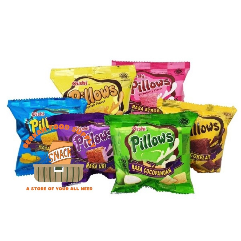 

( BERKAH ) Oishi Pillows Renceng isi 10 bks x 12gr Pillow All Varian Rasa Coklat cocopandan keju ubi