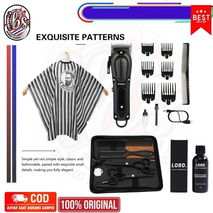 PREMIUM Satu Set Paketan Alat Mesin Cukur Taper Professional Clipper Kemei Electric Barbershop Cas