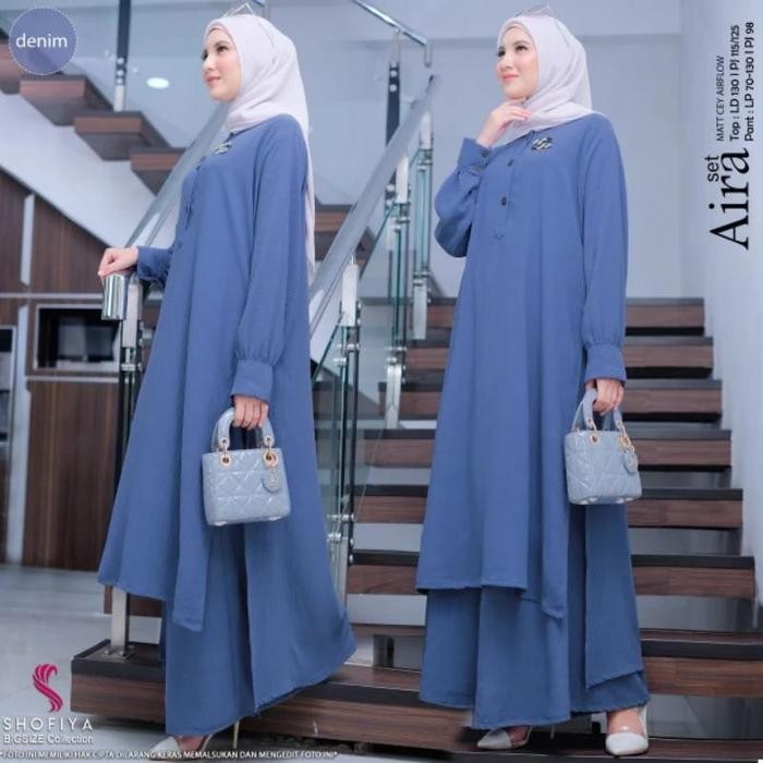 PREMIUM Setelan Wanita Long Tunik Jumbo LD 130 Celana Kulot Lebar Aira One Set