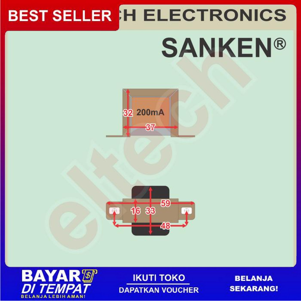 FREE ONGKIR SANKEN 200MA 0V 12V TRAFO TRANSFORMATOR POWER SUPPLY CATU DAYA BISA COD