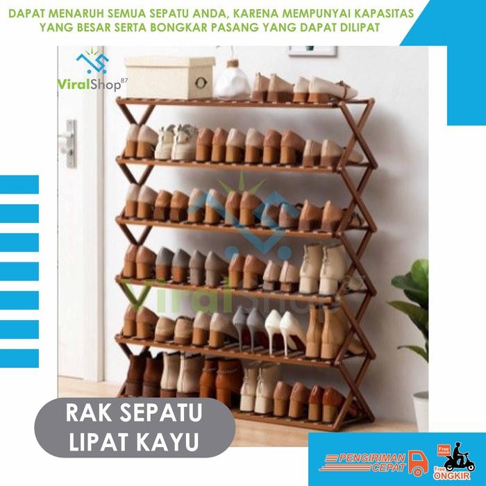 Terbaru Tempat Rak Sepatu Susun Kayu Lipat Zigzag Rak Minimalis