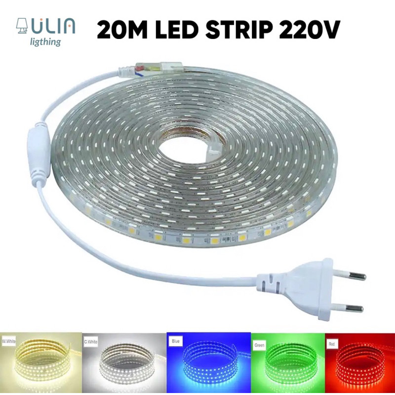 LAMPU 10M 15M 20M 25M 30M LED STRIP 220V SELANG 5050 HIAS PLAFON RUMAH MERAH PUTIH KUNING BIRU