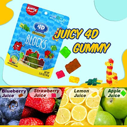 

Amos Gummy Candy Blocks / Permen Lunak / Permen Jelly 4D Bentuk Balok
