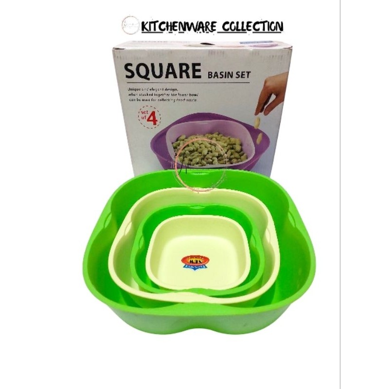 AO951 Set Baskom Kotak 4 in 1 Square Basin Set Lucky Star Wadah Serbaguna Plastik Tempat Snack