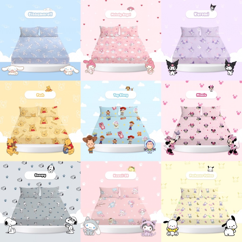 Sprei Set 100x200 120x200 160x200 180x200 Motif Karakter Cinnamoroll Kuromi My Melody Ukuran Single