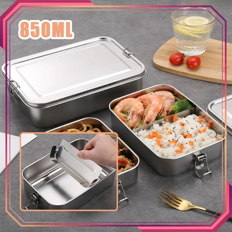 850ml Kotak Makan Stainless Steel 304 Dipartisi Lunch Box Bento Anti Tumpah Kotak Bekal Steinless