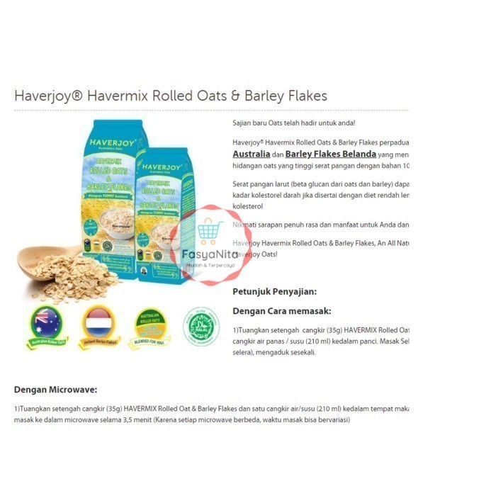 

Omahjajanan Haverjoy Oatmeal 500 Gr Australian Oat Havermout Rolled Quick - Rolled