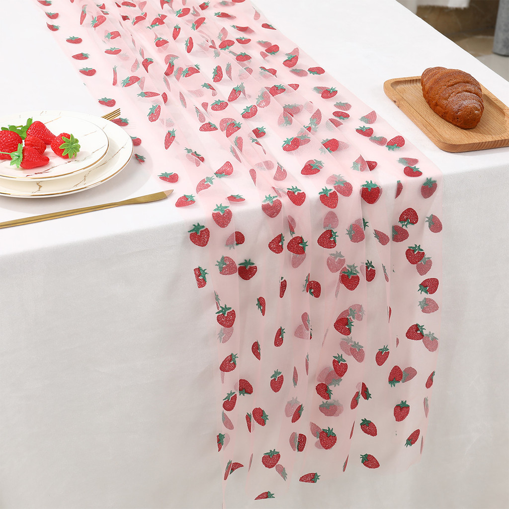 Strawberry Theme Birthday Table Runner Strawberry Birthday Decoration Mesh Table Runner Baby Shower