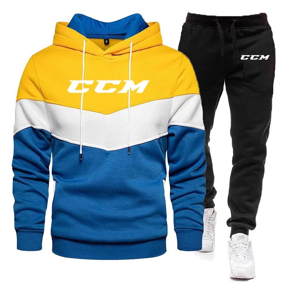 Fashion Brand Men Hooded Sweatshirt Tracksuit Set 2024 Autumn Winter Hoodies+Pants Suit Ccm Casual