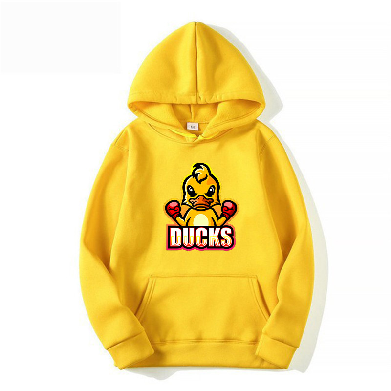 Cartoon Boxing Duck Printed Sweatshirt Men Soft Hooded Top Spring Warm Hoodie Street Oversize