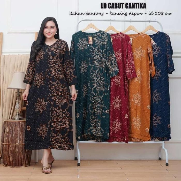 Terbaru Daster Batik kencana ungu - Longdress Cabutan Motif LD 110 PB 130 - Lengan Panjang - Busui