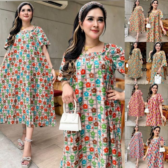 DASTER FUJI RAYON ADEM KERUT DADA LD 110 MOTIF BUNGA TERBARU KEKINIAN Dress Wanita Tidur Pendek