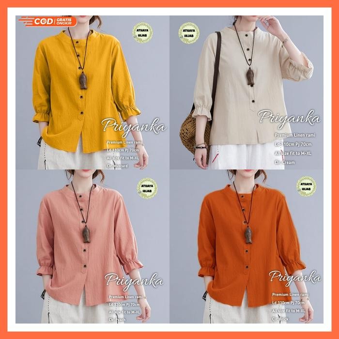 PREMIUM Priyanka Blouse Linen Rami Premium Atasan Wanita Jumbo Ld 120
