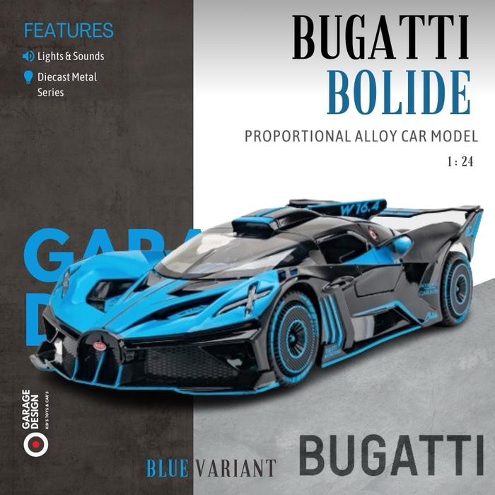 (Terdapat Lampu) Miniatur Diecast Mobil Bugatti Bolide 1:24 - Alloy Model Miniatur Mobil Bugatti