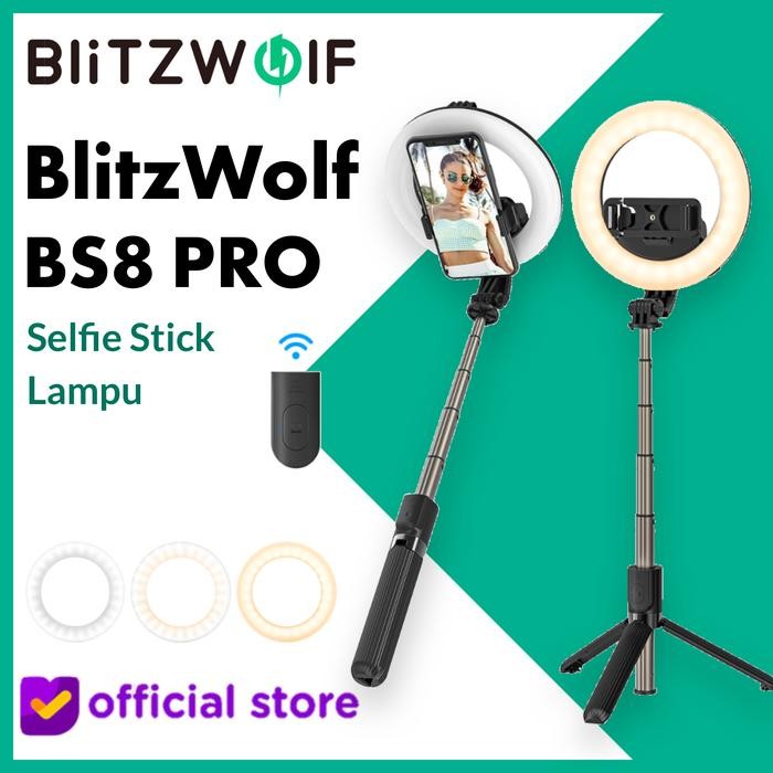 BlitzWolf BW BS8 Pro Tongsis Selfie Stick Tripod Lipat Lampu Alt BS10